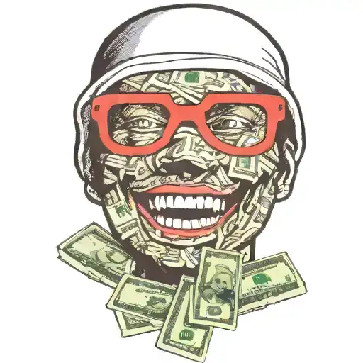 ski mask taking a bite out of a handful of money tattoo design idea