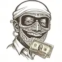 ski mask taking a bite out of a handful of money tattoo design idea