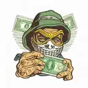 ski mask taking a bite out of a handful of money tattoo design idea