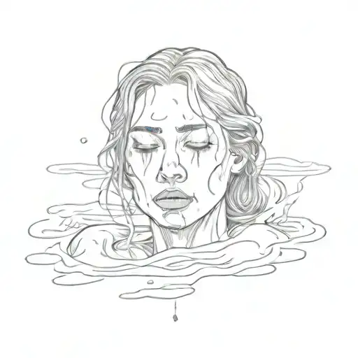 a crying blurry faced woman in the water tattoo design idea