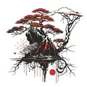 bonzai tree with a waterfall flowing tattoo design idea