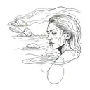 a crying blurry faced woman in the water on the rocks tattoo design idea