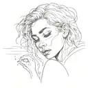 a crying blurry faced woman in the water on the rocks tattoo design idea