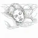 a crying blurry faced woman in the water on the rocks tattoo design idea