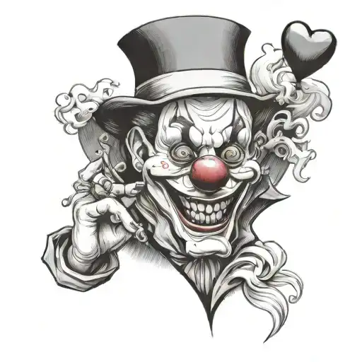 A tattoo of a smoking clown holding a heart, reflecting your interest in smoking and love for clowns tattoo design idea