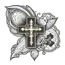 shading sky with the words Bishop and a cross next to it tattoo design idea