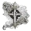 shading sky with the words Bishop and a cross next to it tattoo design idea