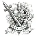 dagger and heart with 3 names banner and the words he who has a why to live for can bear any how  tattoo design idea