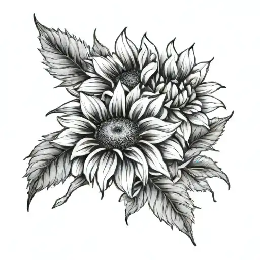 sunflower, aster, water lily, cosmo flower tattoo design idea