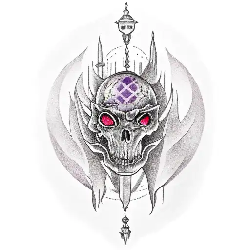 gothic lantern, purple smoke, old tattoo design idea