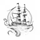 A kraken sinking a brigantine sailing ship  tattoo design idea