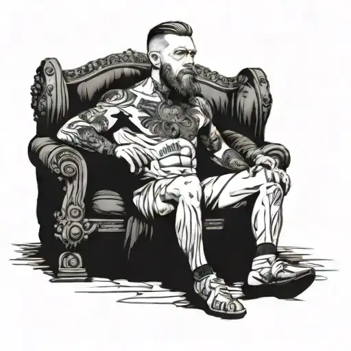 connor Mcgregor on a throne with ufc fighters kneeling to him tattoo design idea