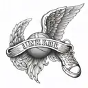 A memorial tattoo with angel wings and a basketball, incorporating your uncle's name and death date tattoo design idea