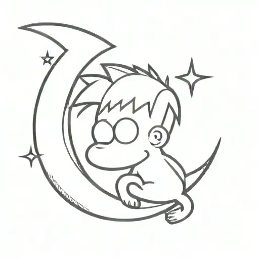 bart simpson cute sleeping moon tattoo design idea