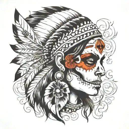 half skull and half Indian girl face  tattoo design idea
