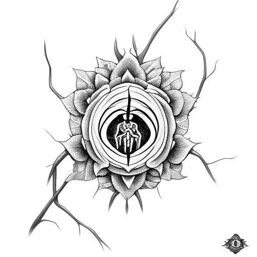 Spider holding Root Chakra, Flower tattoo design idea