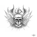 Skull, Half Demon, Half Angel, Death, walking alone, fire tattoo design idea