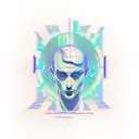 A tattoo, glitchy, vaporwave, some neon purple lights and blue rays,  hermes statue, cry for help, sadness, weird, easy  tattoo design idea