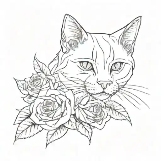 with roses one cat  tattoo design idea