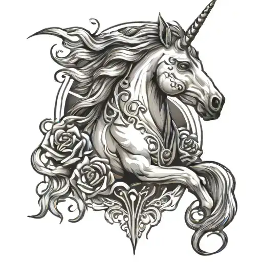 gothic evil  unicorn tattoo design idea