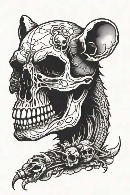 rat holding a skull tattoo design idea
