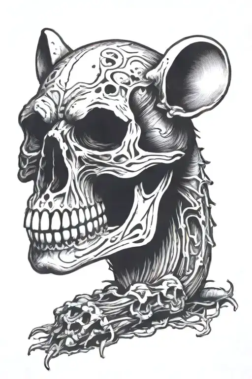 rat holding a skull tattoo design idea
