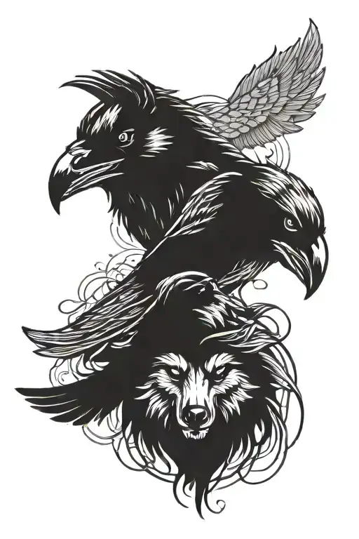 raven and wolf head tattoo design idea