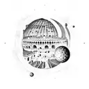 Roman Colosseum with celestial bodies as spectators tattoo design idea