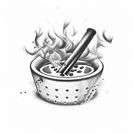 A smoker grill with coffee beans and golf clubs as smoke tattoo design idea