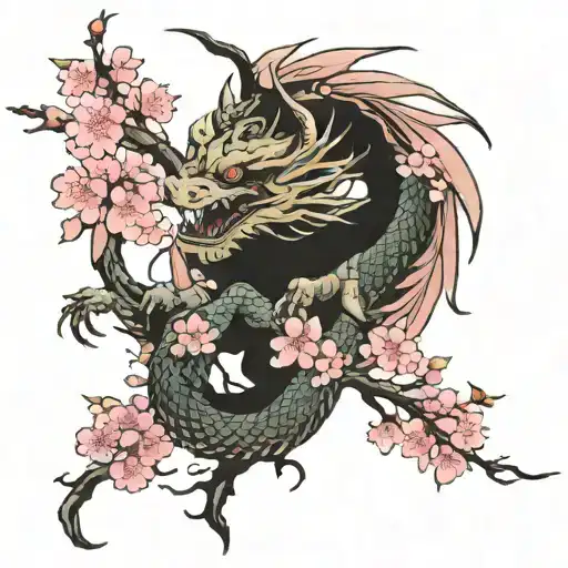 cherry blossom tree and dragon tattoo design idea