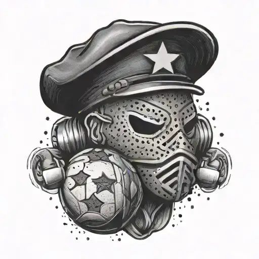 Designing a tattoo of a football hooligan mask with red star symbols in the background tattoo design idea