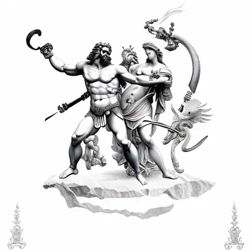 greek mythology Ares fighting zeus tattoo design idea