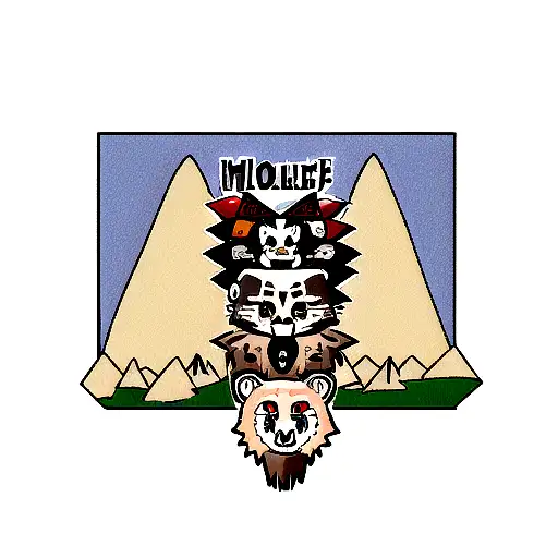 totem pole- bald eagle head , bear head , wolf head, owl head, mountain lion head tattoo design idea