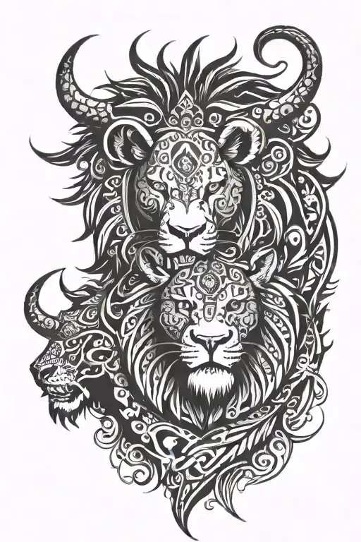 make a tribal with bull and lion.  tattoo design idea