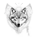 A futuristic coding scene with a wolf and eagle intertwined tattoo design idea