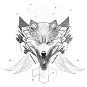 A futuristic coding scene with a wolf and eagle intertwined tattoo design idea