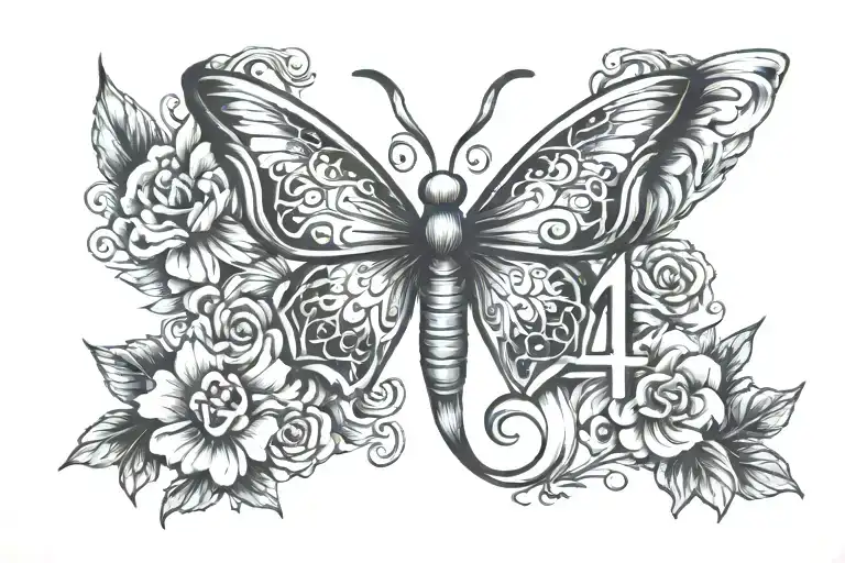 butterfly and angel numbers 444 tattoo design idea