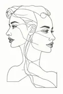 linear two women face tattoo design idea