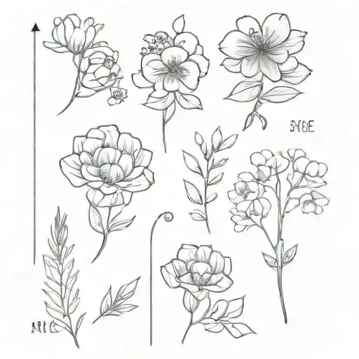 birth month flower bouquet January, June, August, october tattoo design idea