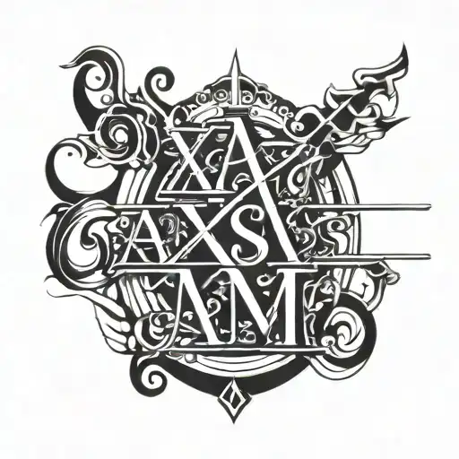 text "A x S = {M, A}" in thin black freehand lines tattoo design idea