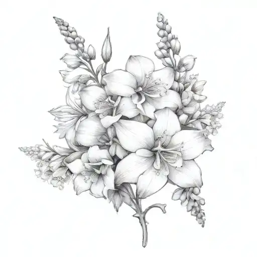 larkspur and violet flowers tattoo design idea