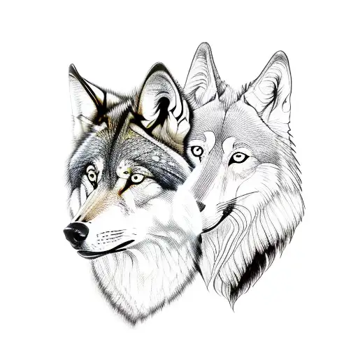 indian and wolf tattoo design idea
