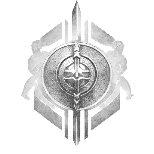 A depiction of a warrior holding a shield to protect their family tattoo design idea
