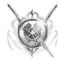 A depiction of a warrior holding a shield to protect their family tattoo design idea