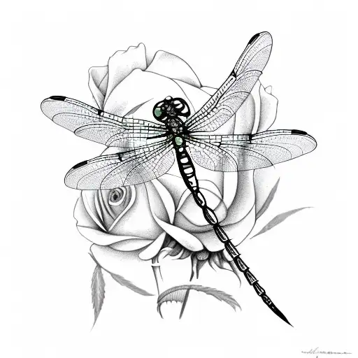 Dragonfly white rose tattoo design idea