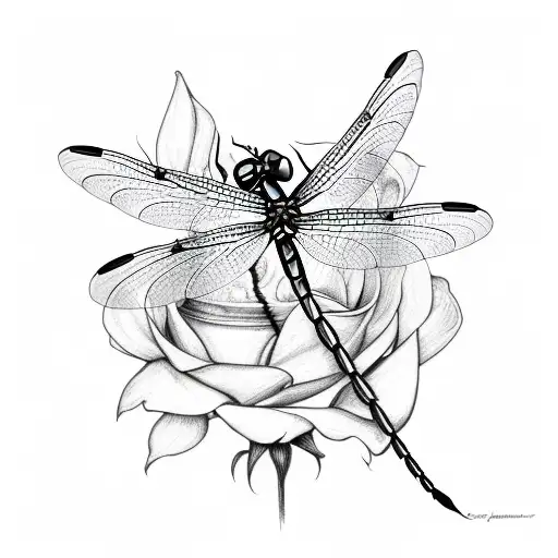 Dragonfly white rose tattoo design idea