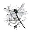 Dragonfly landing white rose tattoo design idea