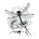 Dragonfly landing white rose tattoo design idea