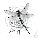 Dragonfly landing white rose tattoo design idea