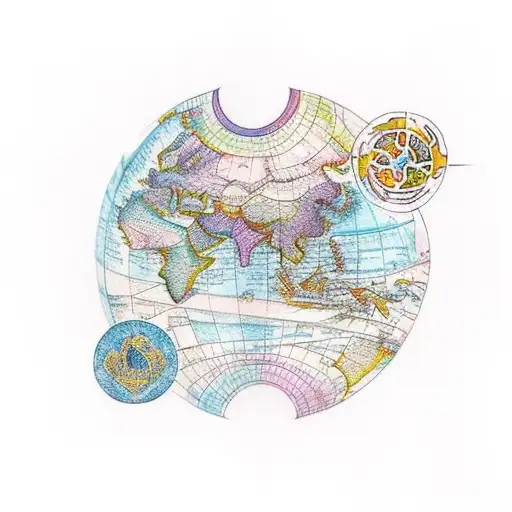 Infinite Wanderlust: An enchanting tattoo inspired by travel and adventure, showcasing a world map with vibrant colors  tattoo design idea